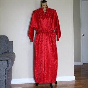 Vintage ESME Red Silk Kimono Long Belted Embossed Robe Women's M